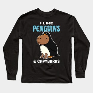 I Like Penguins and Capybaras Cartoon Long Sleeve T-Shirt